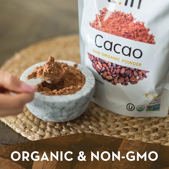Zint Organic Cacao Powder (8 oz): Organic, Non GMO, Anti Aging Antioxidant Superfood, Gluten Free Cocoa Cacao Beans, Pure Delicious Chocolate Essence