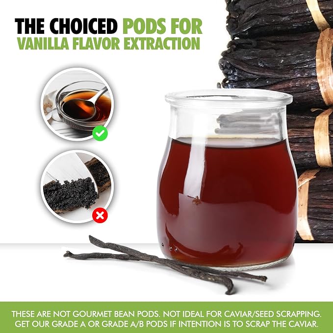 2oz Grade B Organic Madagascar Vanilla Beans for extract. Certified USDA Organic. 5"-7" by FITNCLEAN VANILLA Whole NON-GMO Pods for Paste and Baking.