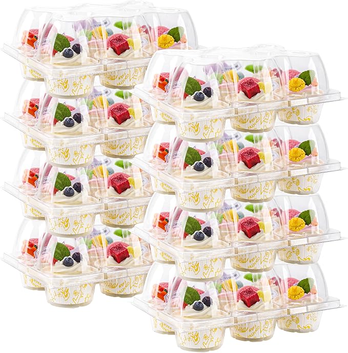NPLUX 6 Count Cupcake Containers 45 Pack Cupcake Holders Clear Plastic Stackable Cupcake Boxes with Detachable Tall Dome Lids for 270 Cupcakes, BPA Free, Standard Size