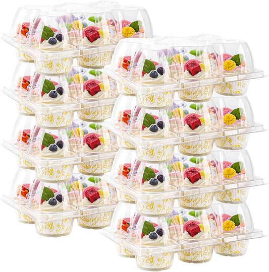 NPLUX 6 Count Cupcake Containers 45 Pack Cupcake Holders Clear Plastic Stackable Cupcake Boxes with Detachable Tall Dome Lids for 270 Cupcakes, BPA Free, Standard Size