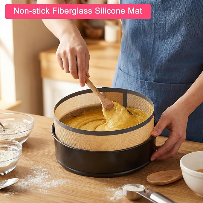 4" 7" 9" Springform Cake Pans Set with Easy Clean Silicone Baking Mat and Silicone Liners Protector Prevent Cake from Sticking to Bottom and Side Nonstick Cheesecake Pan with Removable Bottom