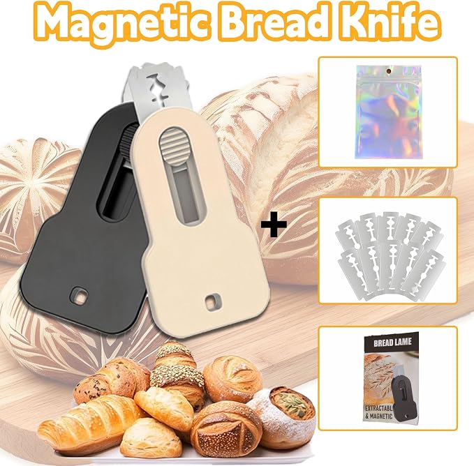 2 Pack Bread Lame Sourdough Scoring Tool, Extractable Bread Scoring Tool, Scoring Knife for Bread Baking, Bread Razor for Homemade Bread, Sourdough Scorer Tool, 10 Replacement Razor Blades