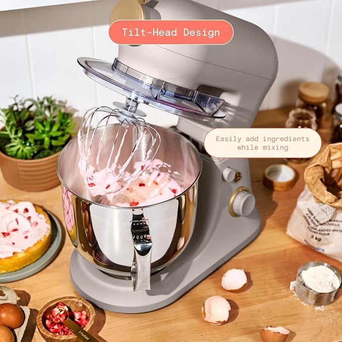 6 Quart Stand Mixer, 600W Tilt-Head Electric Kitchen Mixer with 12 Speeds, Stainless Steel Bowl, Dough Hook, Whisk & Beater, Multifunction Food Mixer (Porcini Taupe)