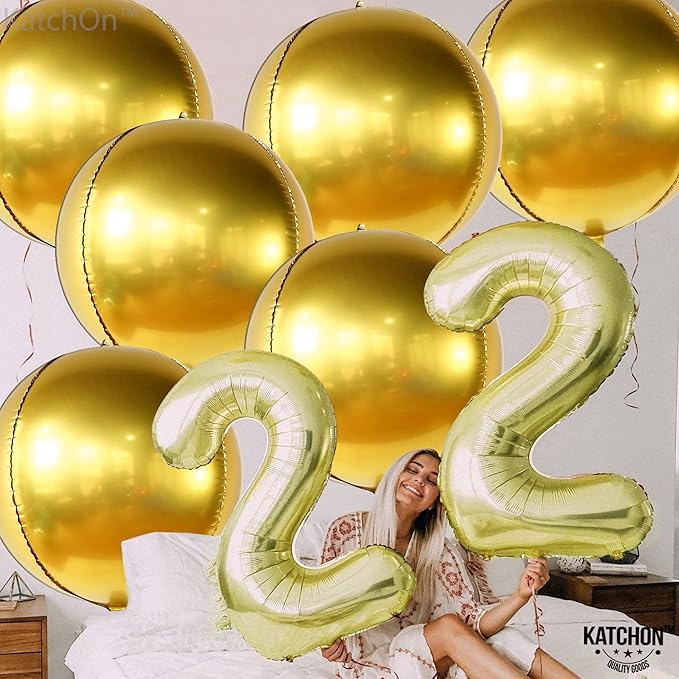 KatchOn, Big Gold Foil Balloon - 22 Inch, Pack of 6 | Gold Mylar Balloons for Golden Party Decorations | Metallic Gold Balloon Birthday Party Decor, Wedding, Engagement, Ramadan Decorations