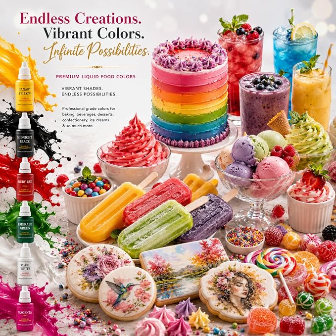 Confect Christmas Water Color Food Coloring Set – Highly Pigmented Oil Based Food Colors for Cakes, Buttercream, Drinks, Popsicles & Baking – 6 Pack × 10mL