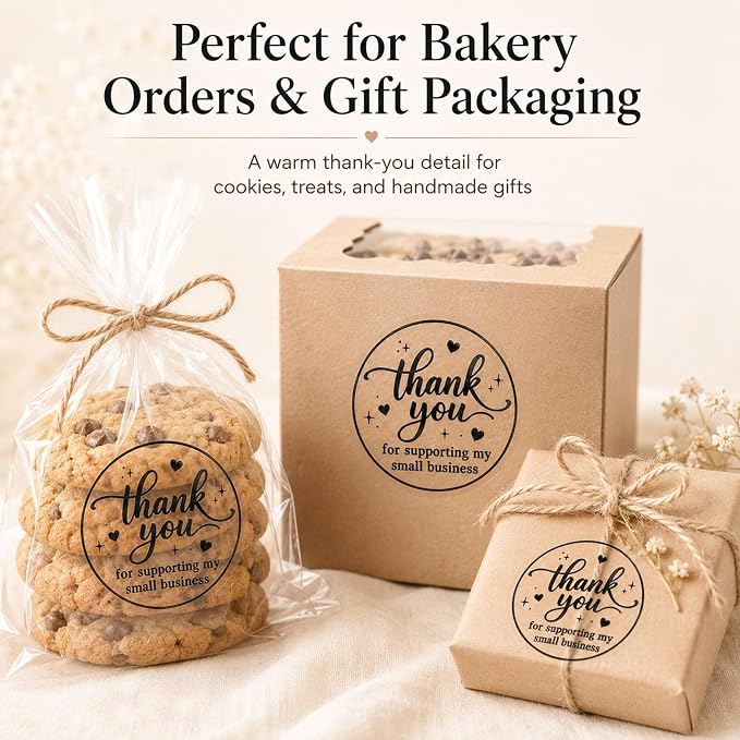 100PCS Thank You for Supporting My Small Business Stickers, Clear Black Thank You Labels for Packaging, Gift Bags, Bakery Boxes & Handmade Business Orders 1.6 Inch (Business)