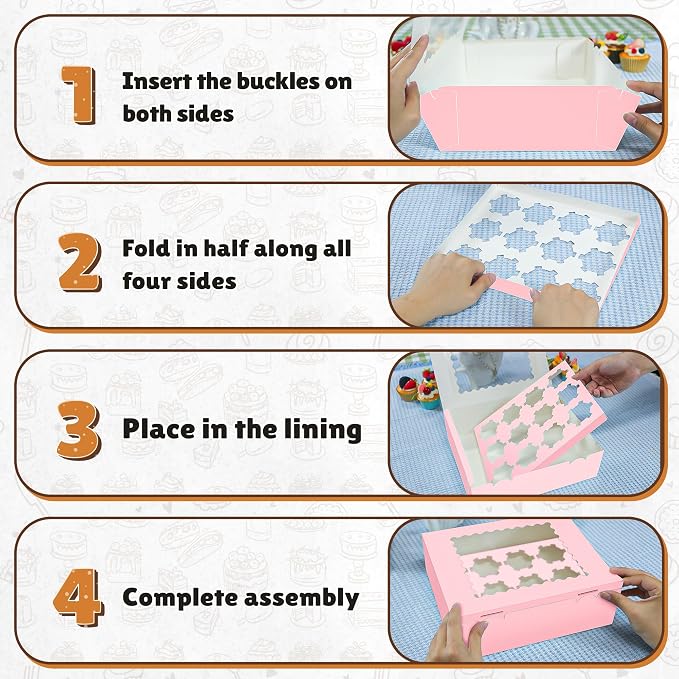 RYDDOY 12 Pack Cupcake Boxes, Hold 12 Standard Cupcakes, Pink Cupcake Containers, Cupcake Holder with Window and Inserts for Birthday Holiday Party, Supplies for Cupcakes, Desserts and More