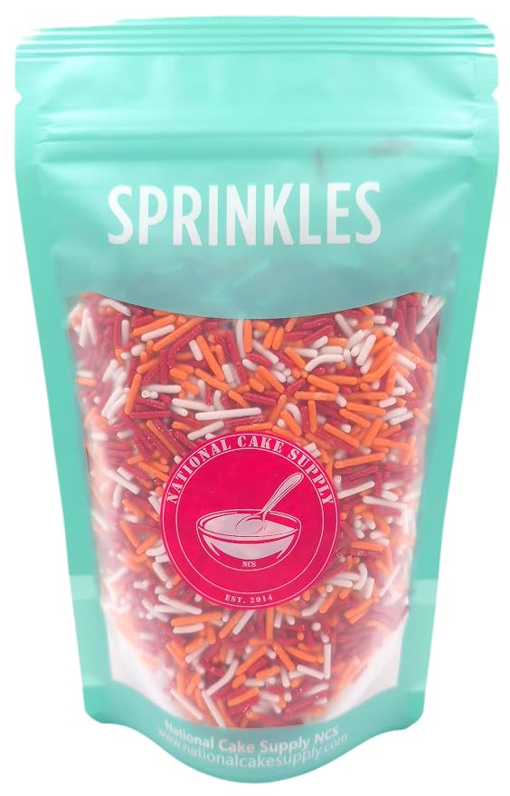 NCS Tampa Game Day Creamsicle Orange, Red, & White Jimmies Edible Sprinkles – Cupcake, Cake & Cookie Decorations, 7 oz