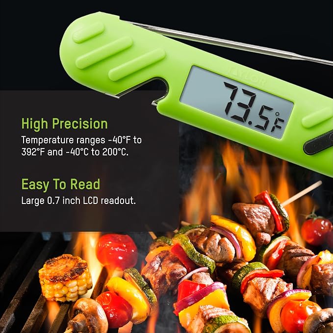 Taylor TruTemp Digital Instant Read Thermometer Meat Probe for BBQ Kitchen with Built in Bottle Opener, Reliable Folding Probe Easy Read LCD Grilling Cooking Tool, Green