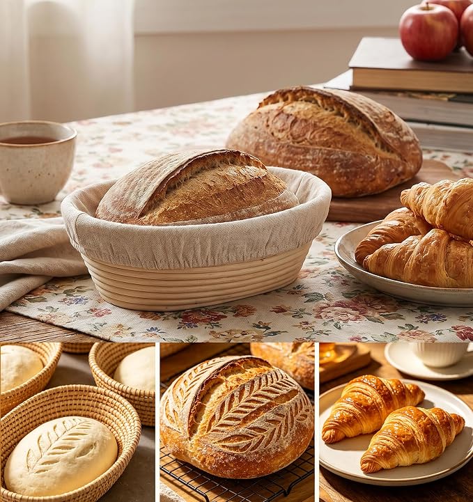 6 Pcs Sourdough Proofing Basket Liner, 10 Inch Oval Bread Proofing Cloth Liner for Banneton Basket Sourdough Baking Dough Baskets Cover (Cotton-Linen, Oval)