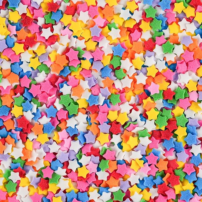 Rainbow Star Sprinkles Bulk 7oz - Rainbow Confetti for Birthday Cake Decorating, Star Sprinkles for Cupcakes, Cookies, Ice Cream & Party Baking Supplies - Colorful Star Candy Topper