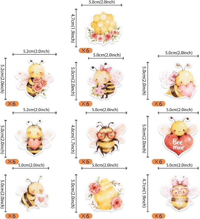 60 PCS Edible Bumble Bee Cupcake Toppers Wafer Paper Love Heart Flower Oh Babee Cupcake Picks Edible Honey Bee Cupcake Decorations for Baby Shower Kids Birthday Party Cake Decorations Supplies