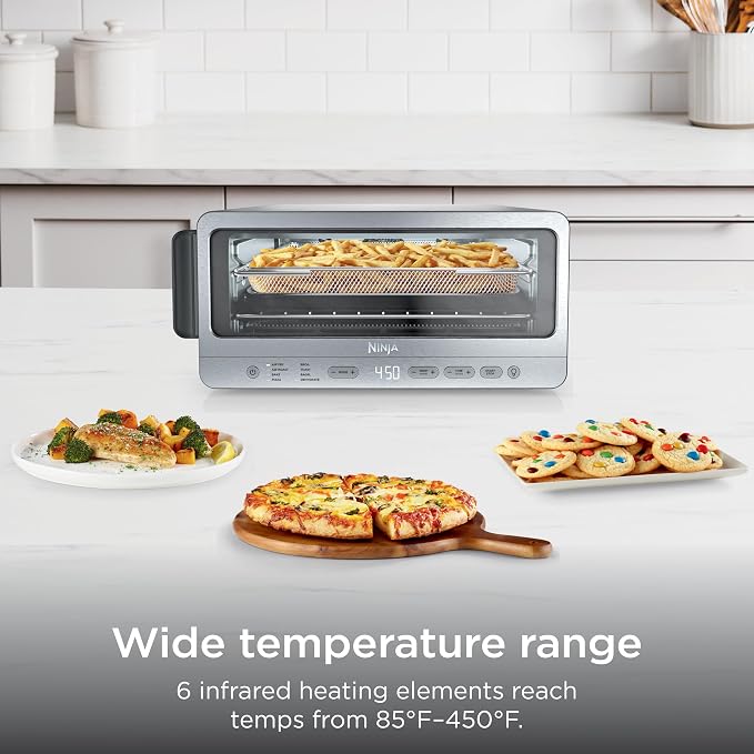 Ninja Flip Toaster Oven & Air Fryer, 8-in-1 Functionality, Flip Up for Storage Space, Large Capacity, Air Fry Basket, Wire Rack, Sheet Pan, Removable Crumb Tray, Stainless, 1800 Watts, SP151 (Renewed)