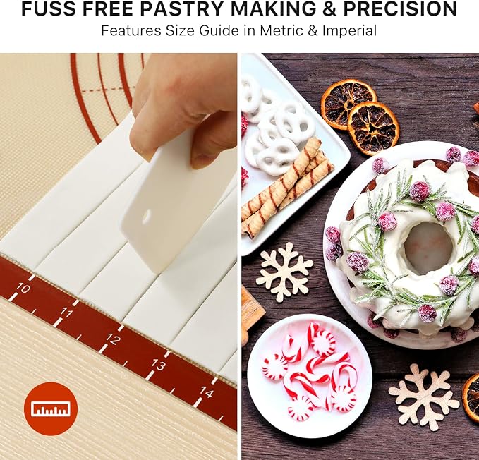 2 Pack Non Stick 26''x16'' Extra Large Thick Silicone Pastry Mat and 11''x16'' Cooking Mats, Double Measures Scale for Non-slip Silicone Baking Sheet,Counter Mat, Dough Rolling, Reusable Bakeware Mats