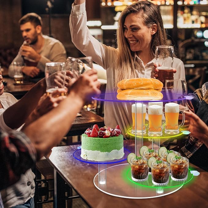 Rechargable LED Light Cupcake Stand, Light Up Cake and Cupcake Stand Combo, 4 Tier Round Dessert Table Display Set, Acrylic Cake Stands for Party Food Home Decor Wedding Birthday