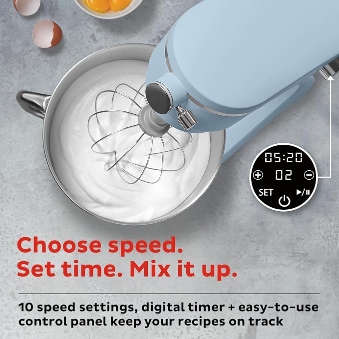 Instant Pot Stand Mixer Pro,600W 10-Speed Electric Mixer with Digital Interface,7.4-Qt Stainless Steel Bowl,From the Makers of Instant Pot,Dishwasher Safe Whisk,Dough Hook and Mixing Paddle,Blue