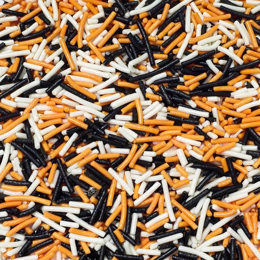 Senchanting Black Orange White Jimmies Sprinkles, Edible Halloween Themed Sprinkle Mix, Thanksgiving Birthday Jimmy Sprinkles Toppers for Decorating Baking Cupcakes Cake Cookies Ice Creams Donuts Candy