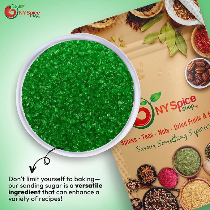 NY Spice Shop Green Sanding Sugar - 8 Ounce Edible Holiday Sprinkles for Cake Decorating, Cupcakes & Cookies - Festive Baking Decorations for Desserts, Candy Dishes & Gift Treats