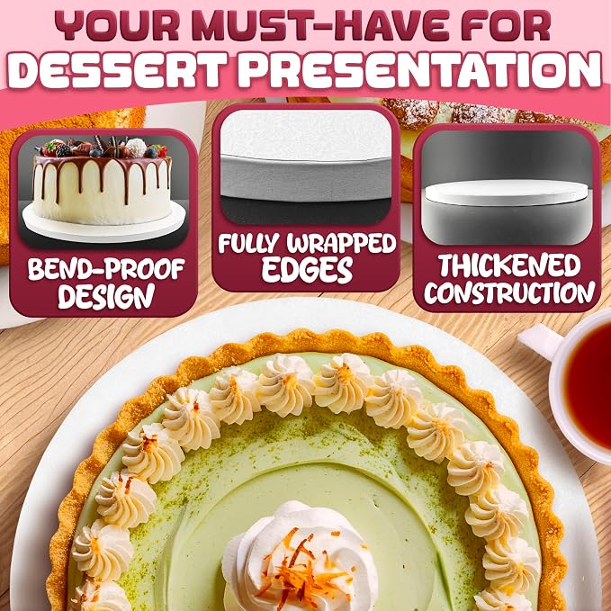 Set of 12 White Cake Drums 8 inch - 1/2" Thick Cake Boards 8 inch Round with Bend-Proof, Smooth Surface, Grease and Water-Resistant Coating - Suitable for Any Type of Desserts and Cakes Up to 6"