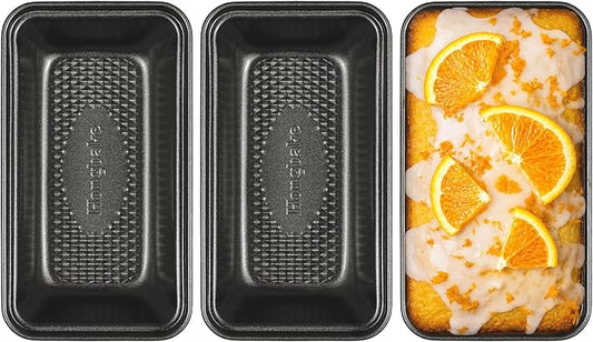 HONGBAKE 3 Pack Nonstick Mini Loaf Pans, 6 x 3.3 x 2 Inch Small Bread Pans for Homemade Bread, Tiny Banana Baking Tins with Diamond Texture, Non-toxic Mini Meatloaf Pans Set, Dark Gray