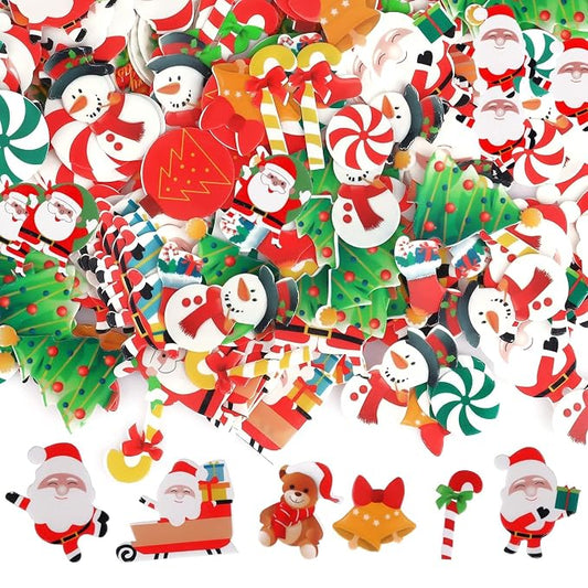 Edible Christmas Cake Decorations, 60 Pcs Wafer Paper Cupcake Toppers with Santa Snowman Tree - for Gingerbread House & Holiday Party Treats Xmas Festival