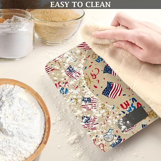 Food Scale Kitchen Scale for Baking Cooking Digital Food Weighing Measuring Scale Small Waterproof Electric Food Scale Brown Patriotic American Flags