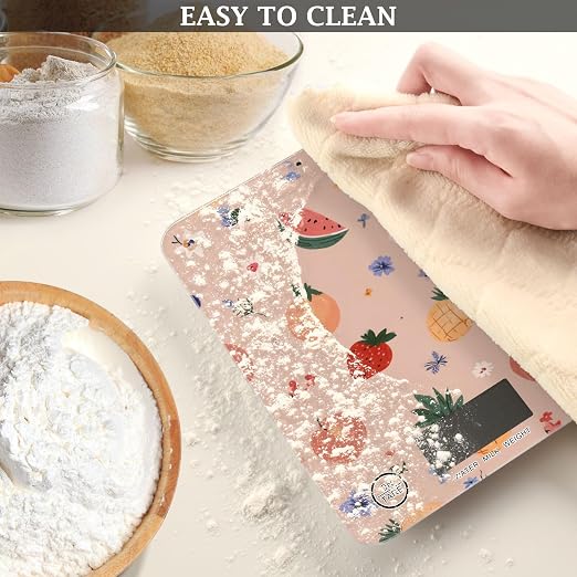 Food Scale Kitchen Digital Scale Food Ounces and Grams Dieting Baking Cooking Waterproof Glass Panels LCD Display,4 Units Scale Tare Function Peach Fruits