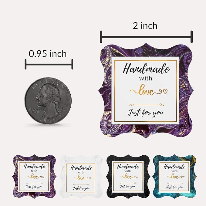 Mobiusea Creation Handmade with Love Stickers Roll | 2 inch Elegant Special Cut | Waterproof 500 Labels for Homemade Goods, Handmade Stickers, Small Business Supplies, Soap Candle Canning Supplies
