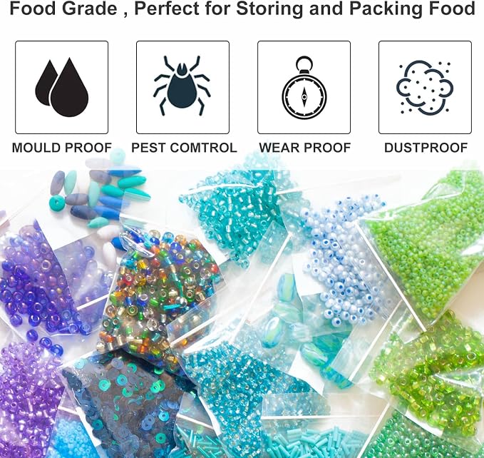 2''x 2'', (Pack of 100) 2 mil Thick Clear Plastic Reclosable Zip Poly Bags with Resealable Lock Seal Zipper for Photo, Jewelry, Bakery, Treats, Travel, Storage, Packaging & Shipping