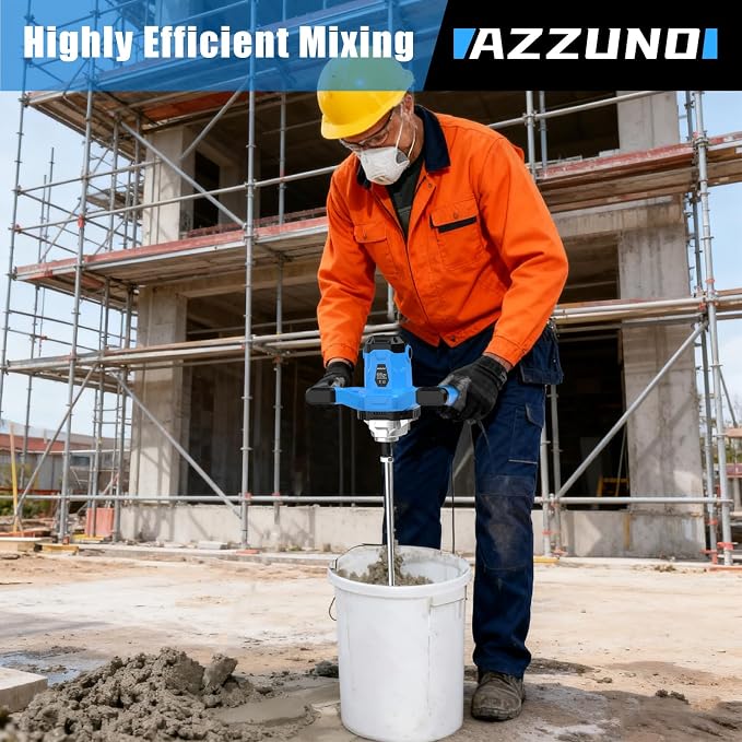 AZZUNO Cement Mixer Electric Concrete Mixer Machine 110V Handheld Mud Mixer with 6 Adjustable Speed for Mixing Concrete, Cement, Mud, Mortar, Putty, Paint (Dark Blue)