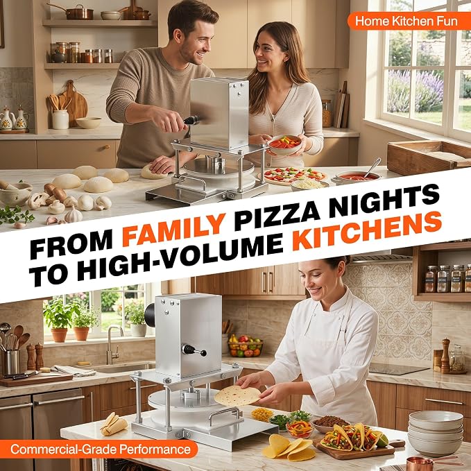 8.6" Electric Pizza Dough Press, Pizza Dough Press Machine for Commercial & Home, Stainless Steel Sheeter Roller, Automatic Dough Processor for Bakery Shop, Cafe, Household Baking