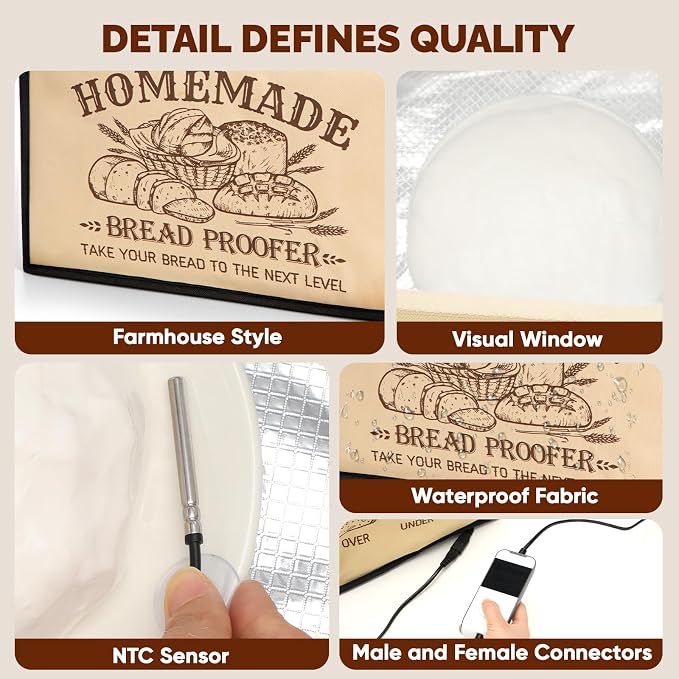 Nefelibata Proofing Box Bread Proofer with Heater Foldable Zippered Sourdough Basket for Making Dough Yogurt Pizza Cookie Natto Temperature Timer Controller Handmade Home Bakers Christmas Gift Idea