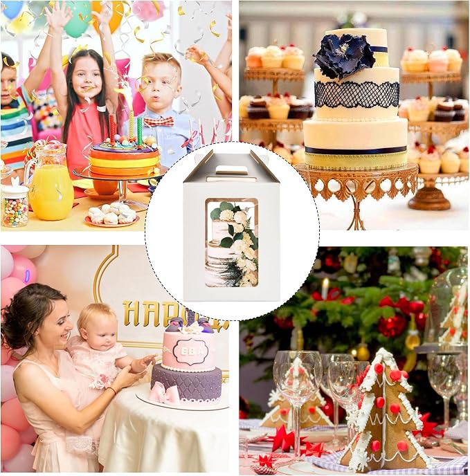 6 Pack Tall Cake Boxes for Tier Cakes with windows,12x12x14 Inch Large Tiered Cake Box,10in 12in Tall Cake Carrier,large Layer cake box Cake Containers