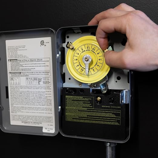 Intermatic T101 24-Hour Mechanical Timer Switch - 120V SPST, Indoor Metal Enclosure, Heavy Duty, Manual Override, 40 Amp - Ideal for Lights, Pumps, Fans, and HVAC Systems