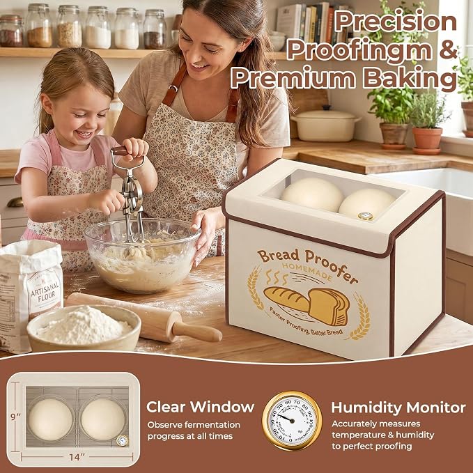 Extra Large Folding Bread Proofing Box with 50-113℉ Temp Control & 48H Timer, Dough Proofer with Hygrometer, Metal Rack, Sourdough Starter Warmer Sourdough Proofer Box for Making Bread, Pizza, Yogurt