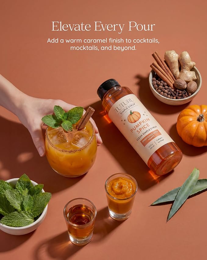 Pumpkin Spice Agave Simple Syrup for Coffee, Cocktails, Matcha - Sweetened with Agave Nectar - Infused with Real Pumpkin Spices - 13.5 oz