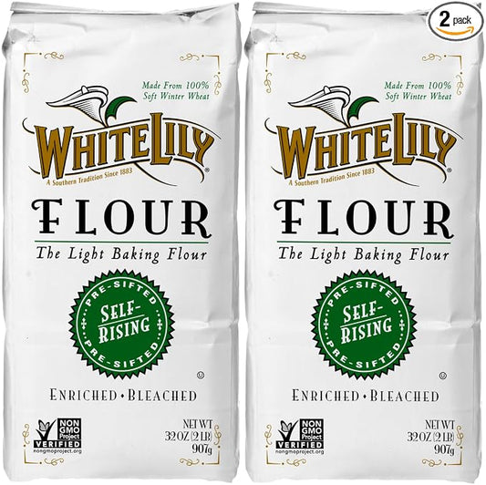 White Lily Self-Rising, Enriched Bleached Flour, 2 lb Bag (Pack of 2)