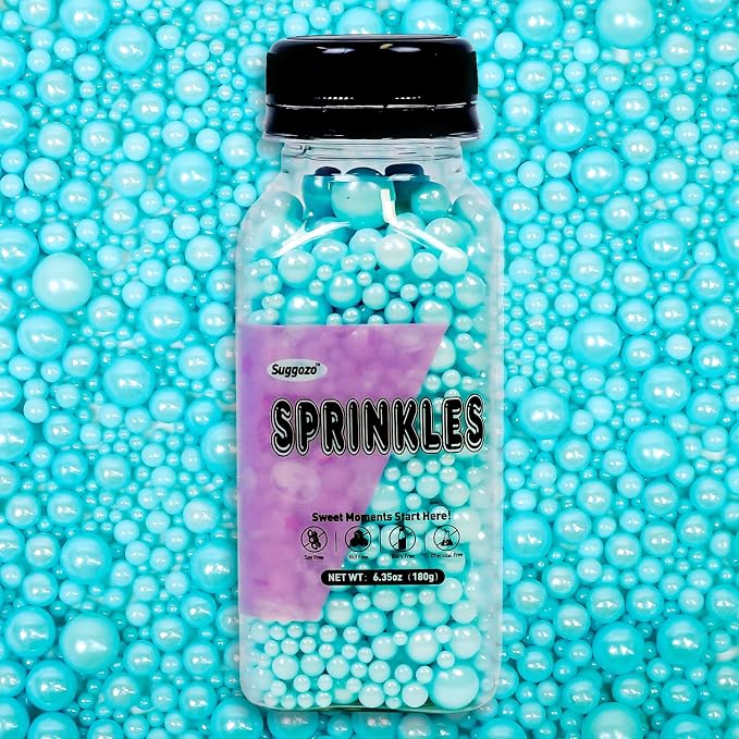 Edible Blue Pearl Sprinkles, Edible Sugar Sprinkles, Blue Pearls for Cake Decorating, Cupcake Toppers, Cake Decorations, Wedding Party Easter Supplies, 180g/6.35oz