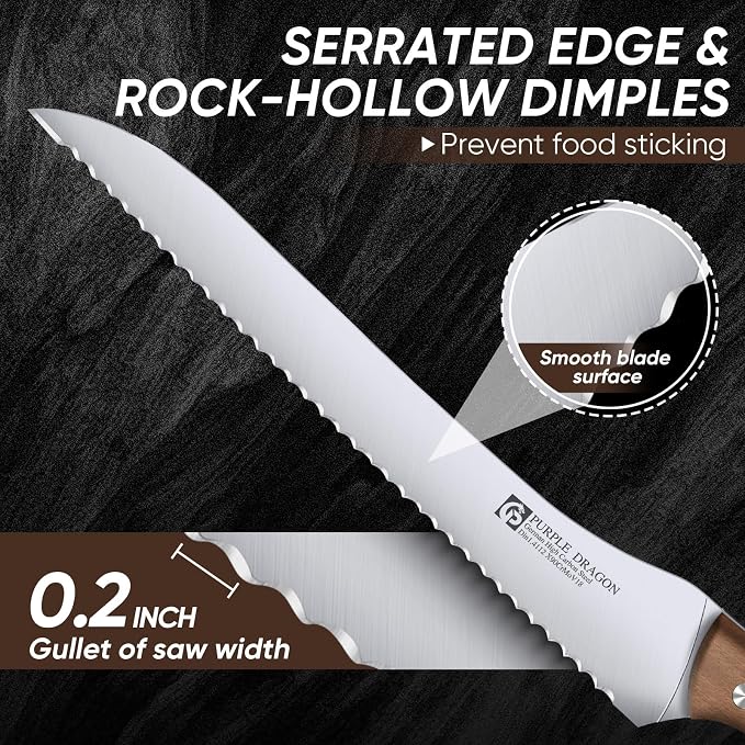 Purple Dragon Bread Knife, 9 Inch Serrated Knife for Homemade Bread Sourdough Cakes, Perfect Kitchen Baking Supplies for Effortless Cutting & Slicing, Gifts