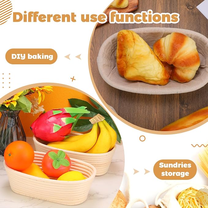 Gejoy 20 Sets Bread Proofing Baskets Bulk Banneton Dough Proofing Bowls Kit with Cloth Liner and Plastic Scraper Sourdough Basket for Home Sourdough Bakers(Oval,10'')