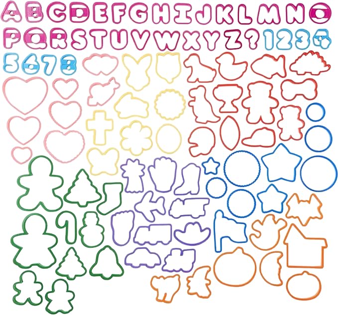Pack of 108 Cookie Cutters Kit – Big Set of Plastic Cake Cookie Cutters Perfect Size Alphabet Numbers Holiday and Other Shapes for Baking Bento Box Bakeware for Holiday Birthday Party