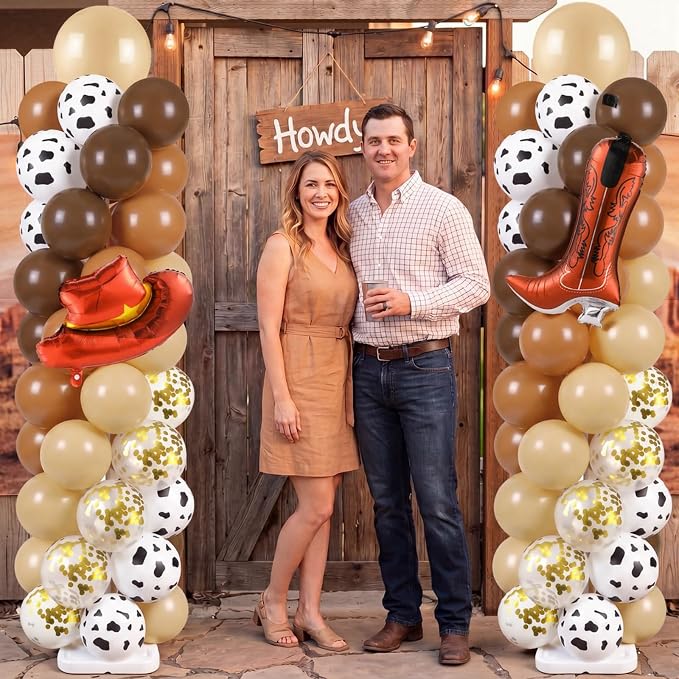 Skylety 2 Sets Western Balloon Column Stand Kit Cowboy Brown Cow Print Balloon Stand with Bases for My First Rodeo Birthday Wedding Baby Shower Decorations Supplies