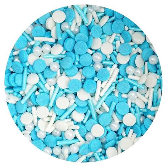 Blue and White Pearls & Sprinkles Mix 4.23 oz, Sprinkles For Cake Decorating, Baking, Ice Cream & More, The Hampton Candy Company