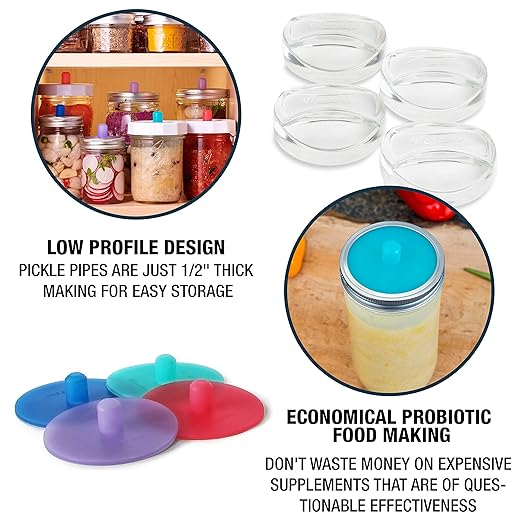 Masontops Pickle Pipes - Waterless Airlock Fermentation Lids - Regular Mouth Mason Jar Fermenter Caps - Premium Silicone