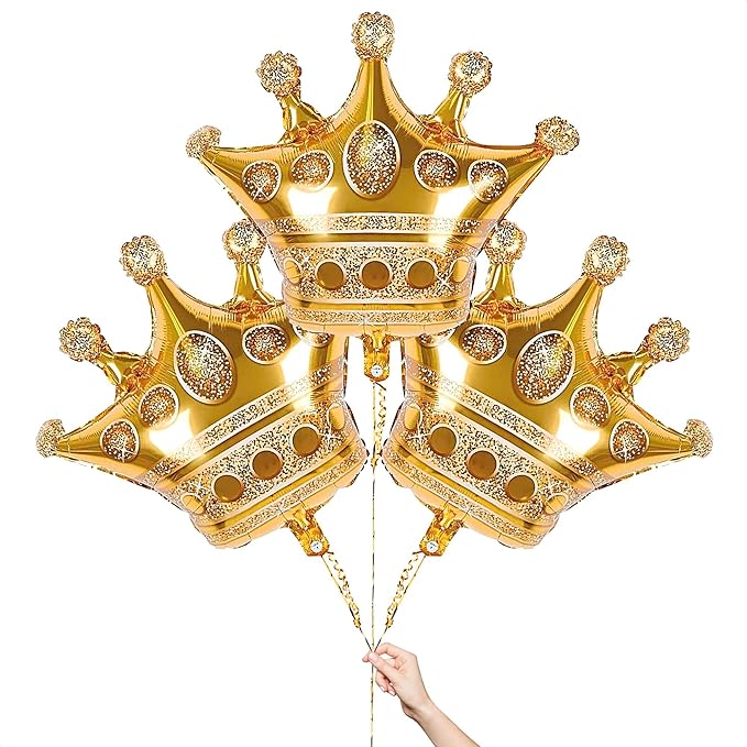 3 Pcs Gold Crown Balloons - Foil Princess Balloons Set, Large 38.2" X 35.4" Gold Crown Balloon - Reusable Design for Photo Zones, Birthday Parties, Weddings, Graduations & Princess Party Decorations