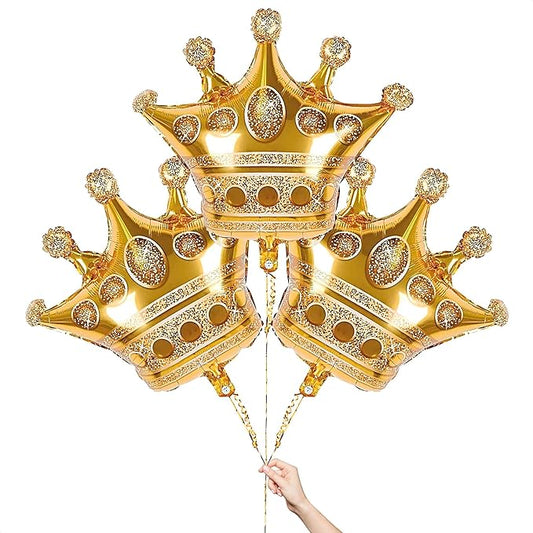 3 Pcs Gold Crown Balloons - Foil Princess Balloons Set, Large 38.2" X 35.4" Gold Crown Balloon - Reusable Design for Photo Zones, Birthday Parties, Weddings, Graduations & Princess Party Decorations