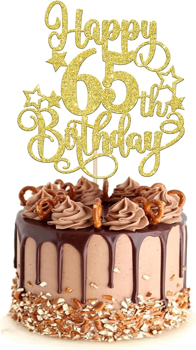 1 PCS Happy 65th Birthday Cake Topper Glitter Cheers to 65 Years Birthday Cake Pick Hello 65 Fabulous Cake Decoration for Happy 65th Birthday Anniversary Party Decorations Supplies Gold