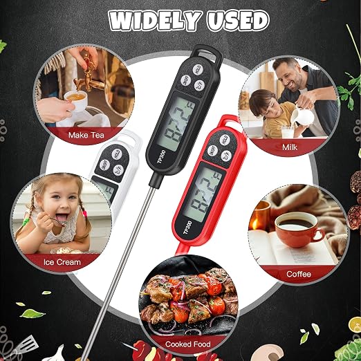 Copkim 6 Pcs Meat Food Thermometer Food with Probe Water Liquid Instant Read Digital Thermometer Kitchen Cooking Supplies for Cooking BBQ Milk Yogurt (Black,White,Red)