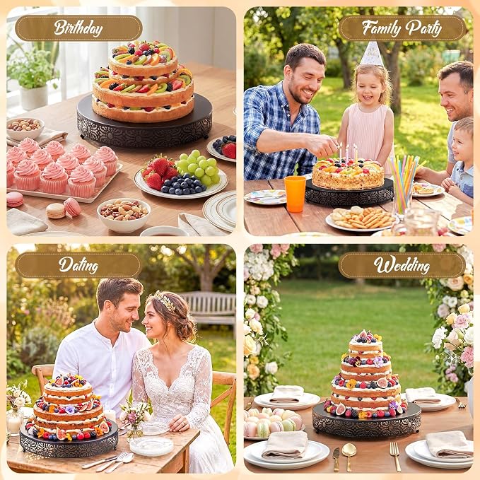 Wenqik 18 Inch Cake Stand Round Metal Cupcake Dessert Wedding Cake Stand Cookies Display Holder Fruit Food Serving Tray for Table Wedding Birthday Anniversary Party Decor (Black)