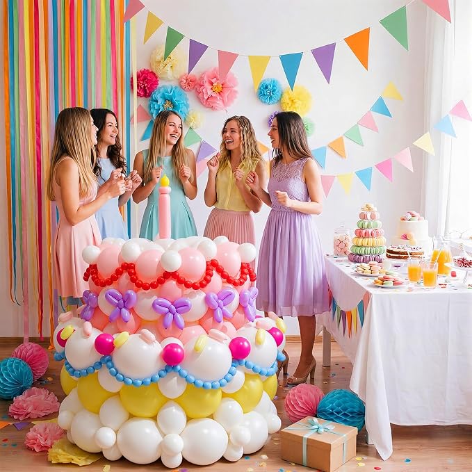 209 Pcs Colorful Birthday Cake Balloon Set Pastel Balloon Kit Macaron Pink White Yellow Rose Red Blue Purple Balloons for Birthday Baby Shower Wedding Anniversary Party Decorations Supplies